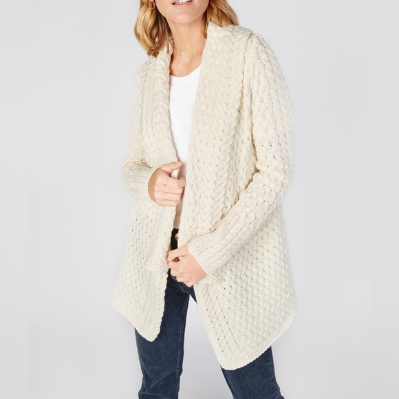 Irelandseye Glenross Waterfall Cardigan Natural Merino Wool Ireland Women’s Sz S - Picture 2 of 10